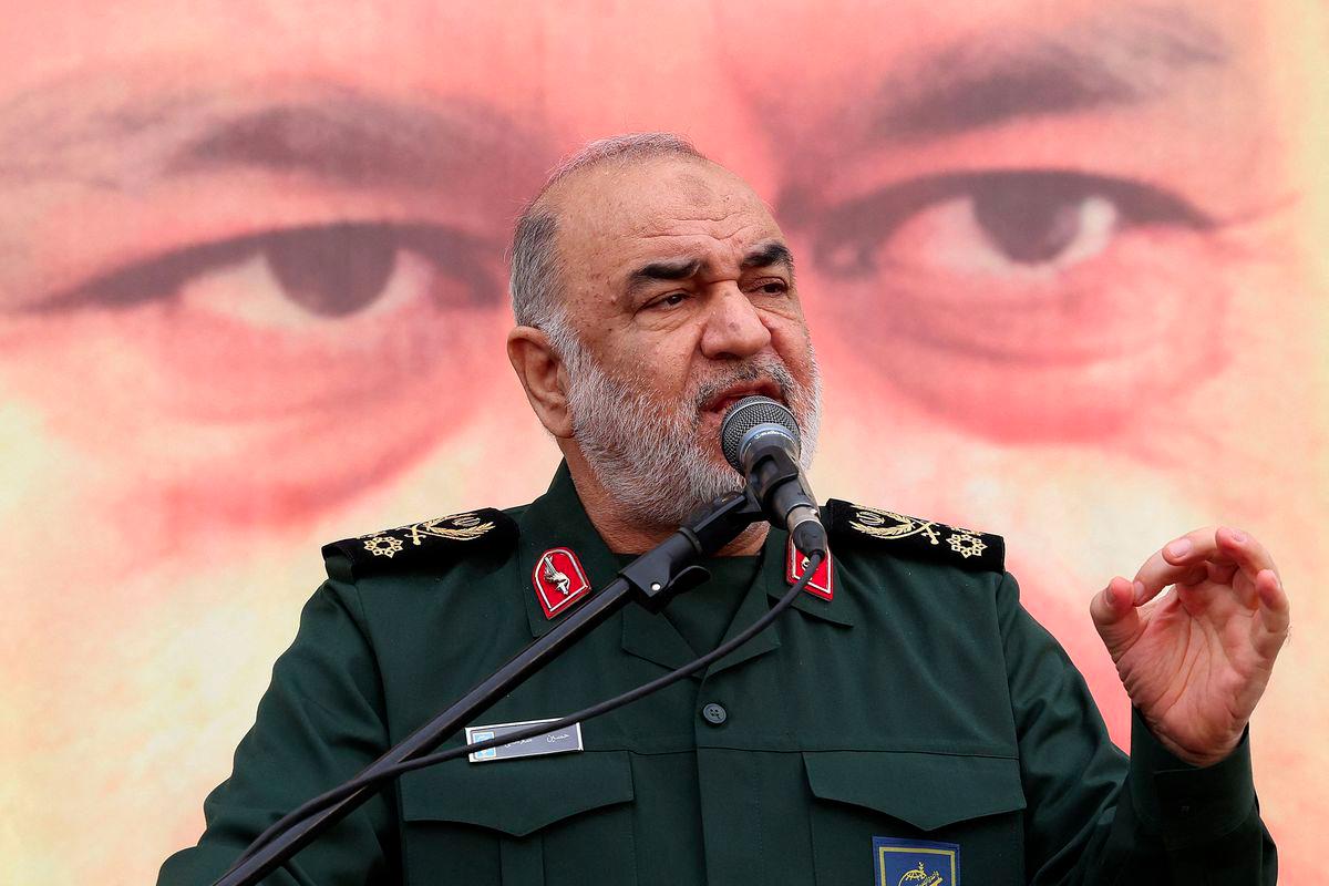 Head of Iran's Islamic Revolutionary Guard Corps (IRGC) Major Hossein Salami delivers a speech on December 28, 2023 during the funeral in Tehran of Razi Moussavi, a senior commander in the Quds Force of Iran's Islamic Revolutionary Guard Corps (IRGC) who was killed in an Israeli strike in Syria. Israel's attack on Iran on June 13, 2025 killed the country's powerful Revolutionary Guards chief Hossein Salami, local media reported. - AFPPIX