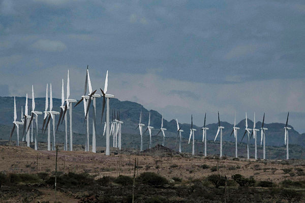 In this file photo taken on June 29, 2018 wind turbines of the Lake Turkana Wind Power project (LTWP), which have been standing idle for nearly a year, are seen in Loiyangalani district, Marsabit County, northern Kenya. — AFP