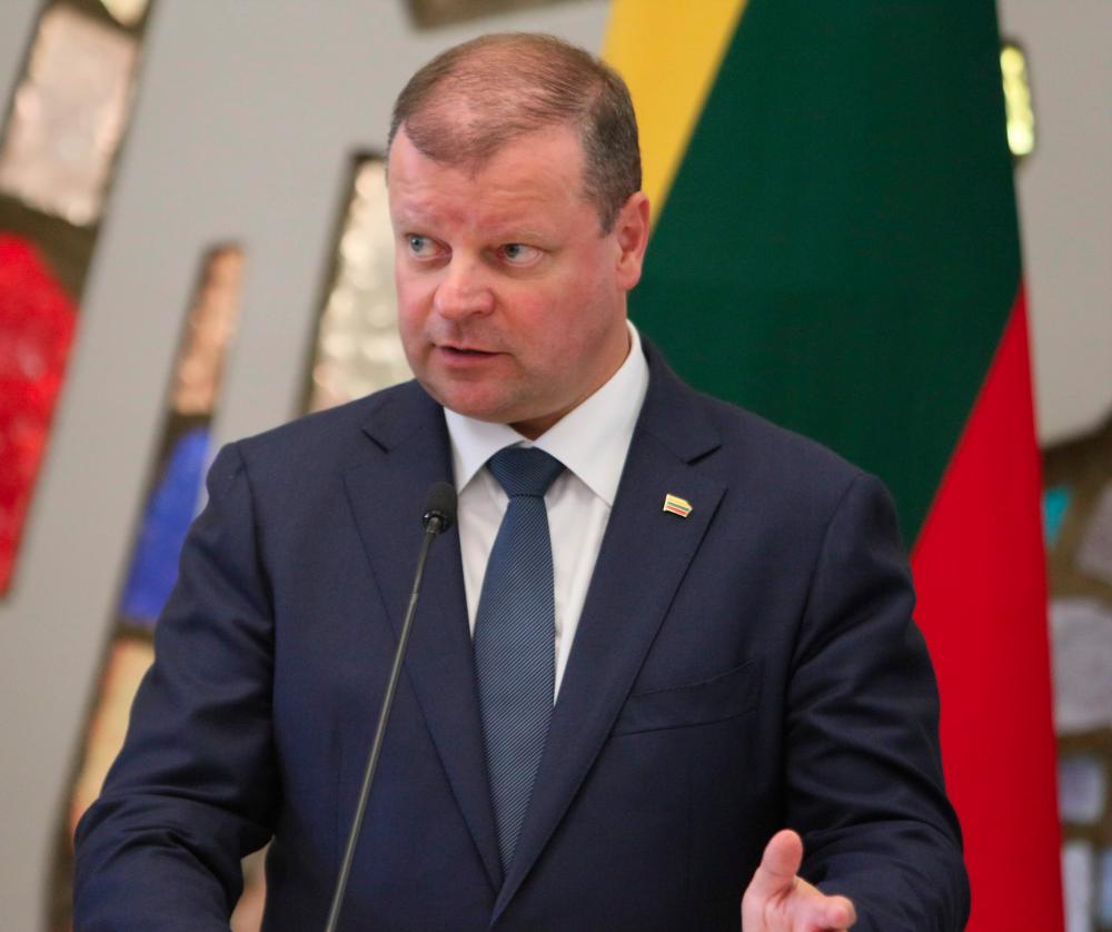 In this file photo taken on Aug 24, 2018 Lithuania's Prime Minister Saulius Skvernelis speaks during a joint press conference with his Latvian, Israeli and Estonian counterparts following a meeting in Vilnus. — AFP