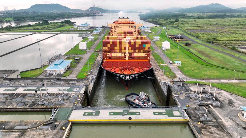 (FILES) This handout picture released by the Panama Canal Authority on August 30, 2024, shows the container ship MSC Marie, of 366 meters long and 51 meters wide, transiting the Panama Canal in Panama. Incoming US president Donald Trump on December 21, 2024 slammed what he called unfair fees for US ships passing through the Panama Canal and threatened to demand control of the waterway be returned to Washington. - AFP PHOTO / PANAMA CANAL AUTHORITHY