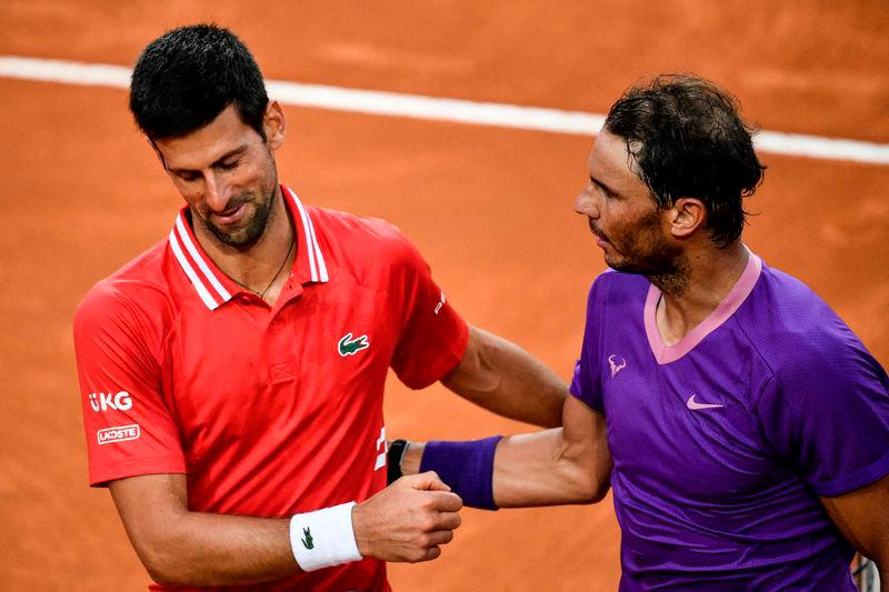 Spain’s Rafael Nadal greets Serbia’s Novak Djokovic after defeating him in the final of the Men’s Italian Tennis Open at Foro Italico on May 16, 2021 - AFPpix