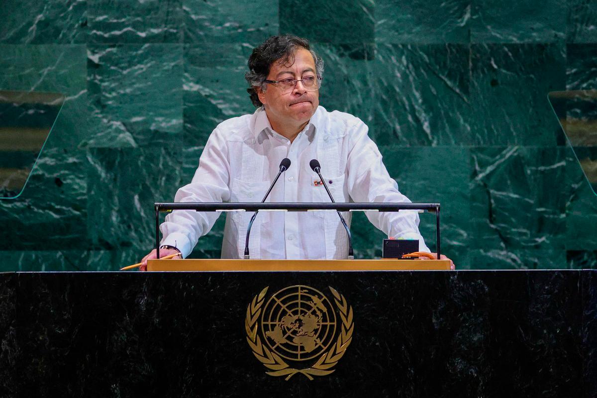 Colombian president Gustavo Petro speaks during the General Debate of the United Nations General Assembly at the UN headquarters in New York City on September 23, 2025. - AFP