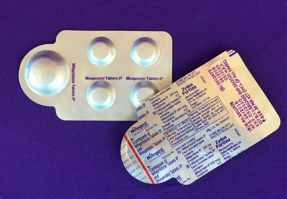 In this file photo taken on May 8, 2020 courtesy of Plan C shows a combination pack of mifepristone (L) and misoprostol tablets, two medicines used together, also called the abortion pill. AFPPIX