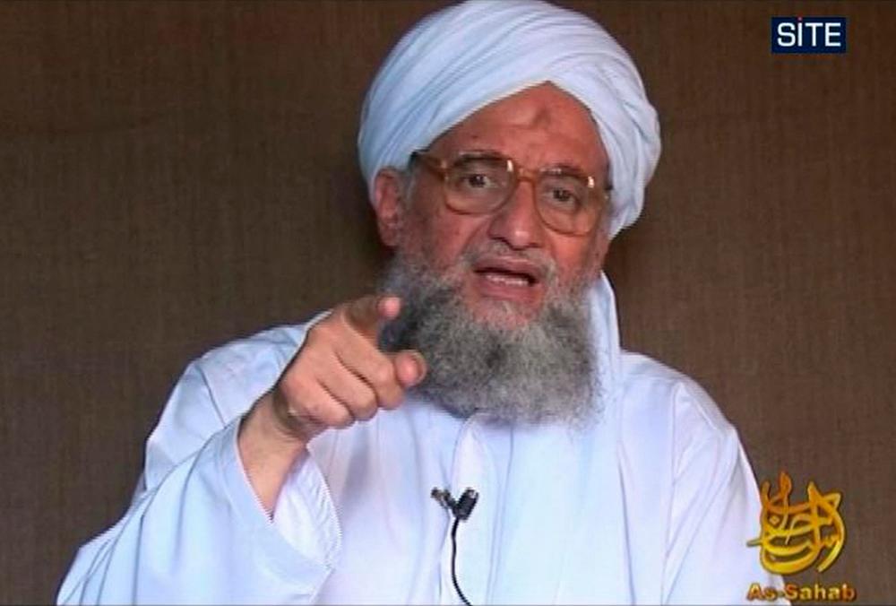 (FILES) In this file handout picture released by the SITE Intelligence Group on October 4, 2009 shows Ayman al-Zawahiri, the Al-Qaeda number two, giving a eulogy for Ibn al-Sheikh al-Libi. AFPPIX