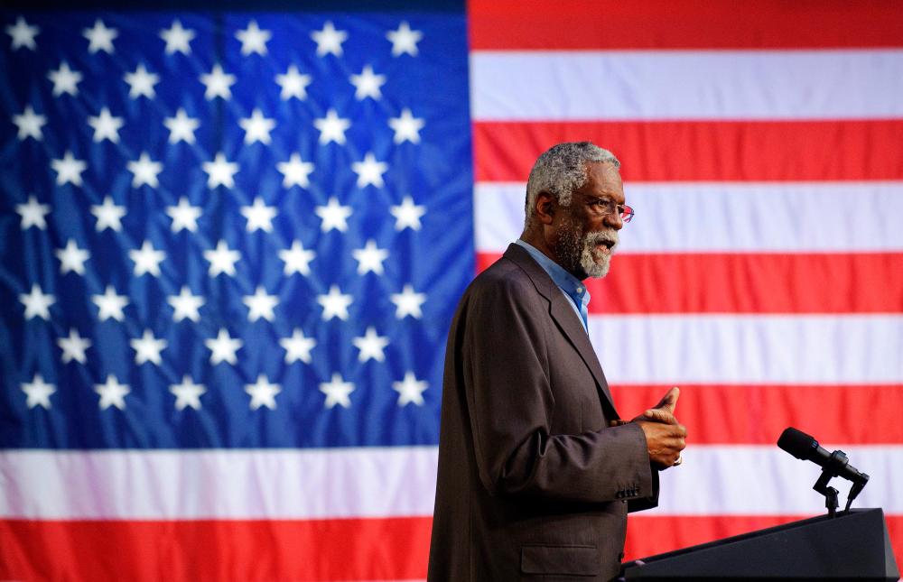 (FILES) In this file photo taken on May 18, 2011, former Boston Celtics basketball player Bill Russell speaks during a DNC fundraiser attended by US President Barack Obama at the Boston Center for the Arts. AFPPIX