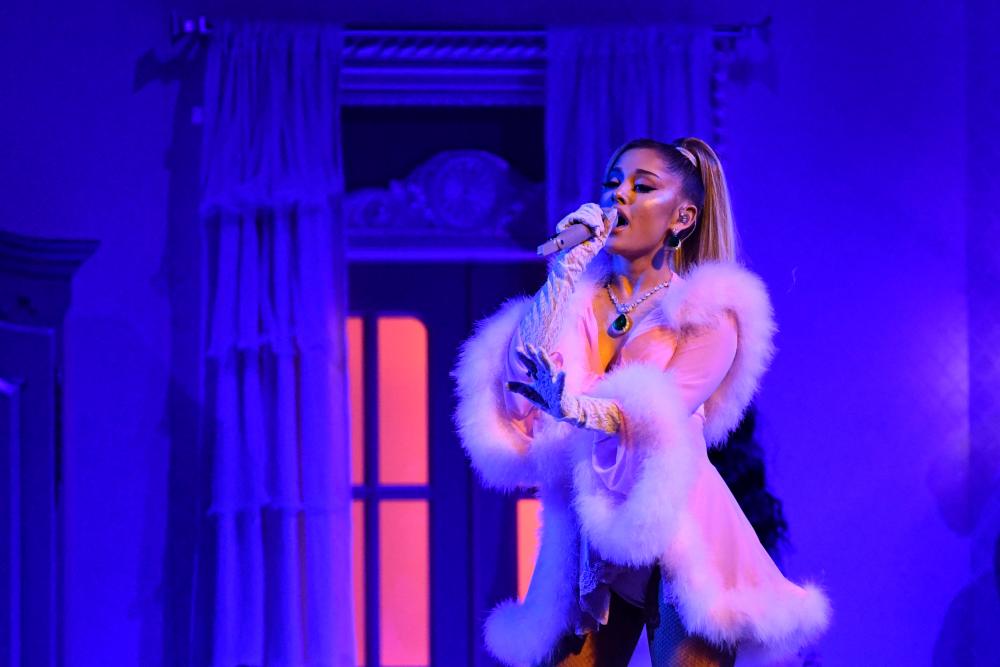 (FILES) In this file photo taken on January 26, 2020 US singer-songwriter Ariana Grande performs during the 62nd Annual Grammy Awards in Los Angeles. – AFP