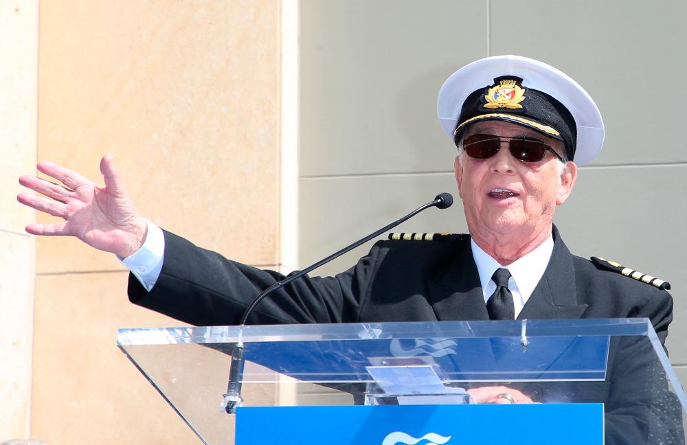 (FILES) In this file photo Gavin Macleod attends a ceremony honoring the “The Love Boat” with the Hollywood Walk Of Fame Honorary Star Plaque on May 10, 2018 in Hollywood, California. -AFP
