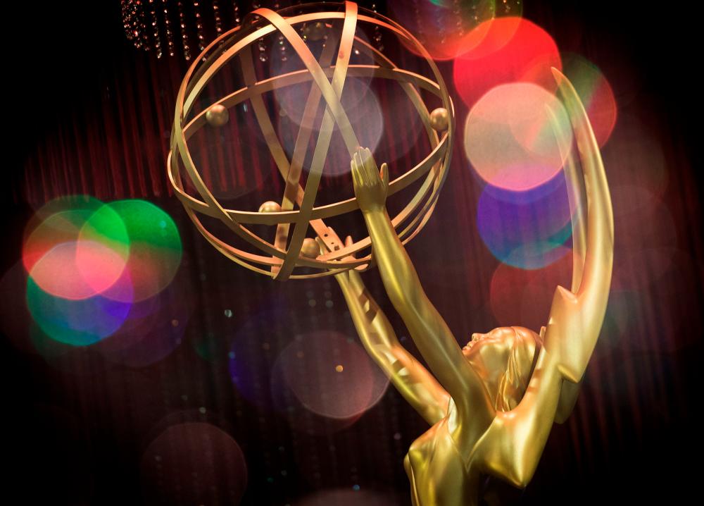(FILES) This file double exposure photo taken on September 12, 2019 shows the Emmy Awards statue during the 71st Emmy Awards Governors Ball press preview in Los Angeles, California. . / AFP / Mark RALSTON