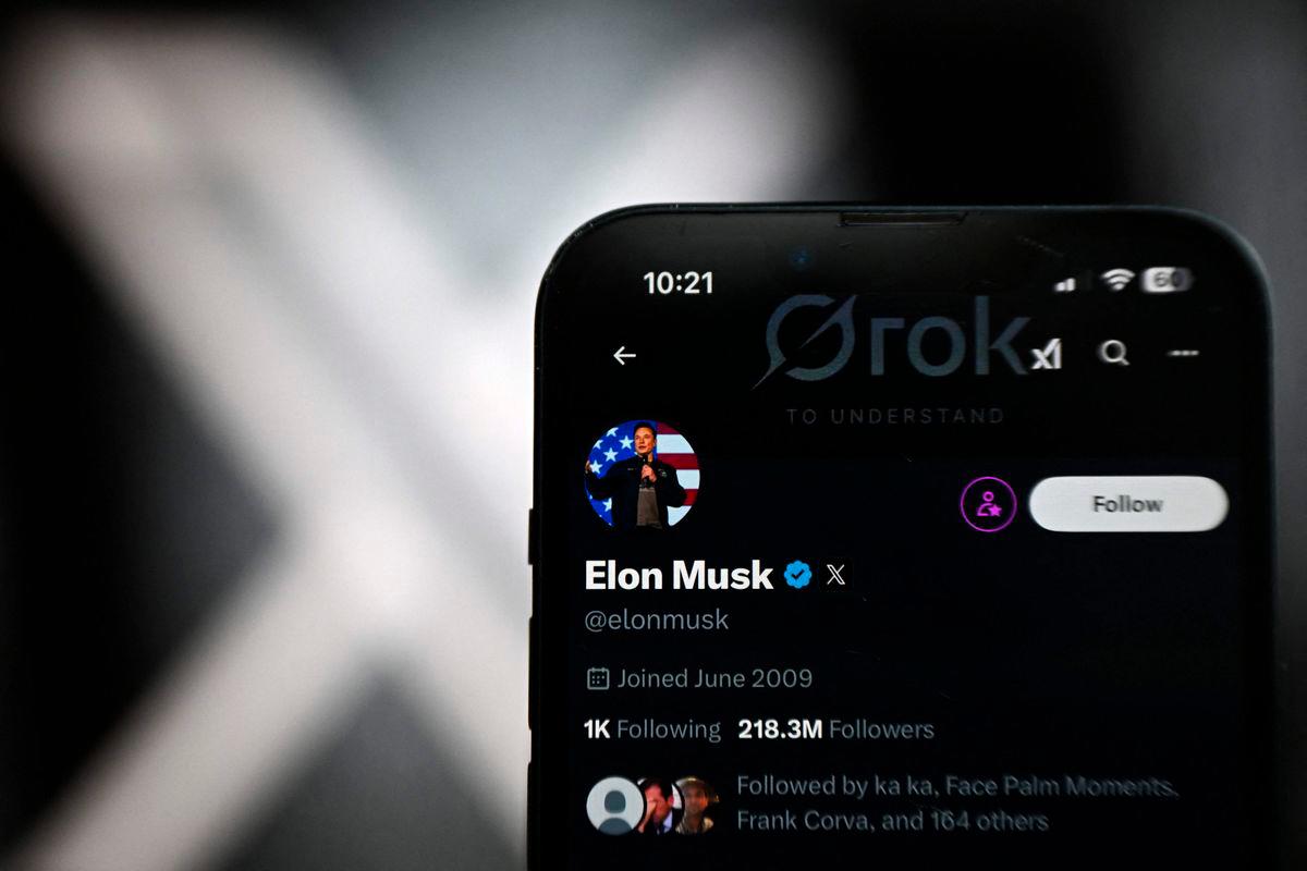An illustration photograph taken on February 20, 2025 shows the X account of Elon Musk displayed on a phone screen next to the X logo displayed on a laptop screen - AFPPix