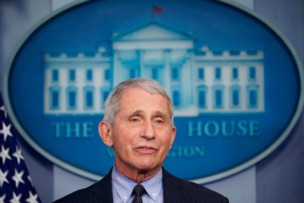 (FILES) In this file photo taken on January 21, 2021, Director of the National Institute of Allergy and Infectious Diseases Anthony Fauci speaks during the daily briefing in the Brady Briefing Room of the White House in Washington, DC. -AFP