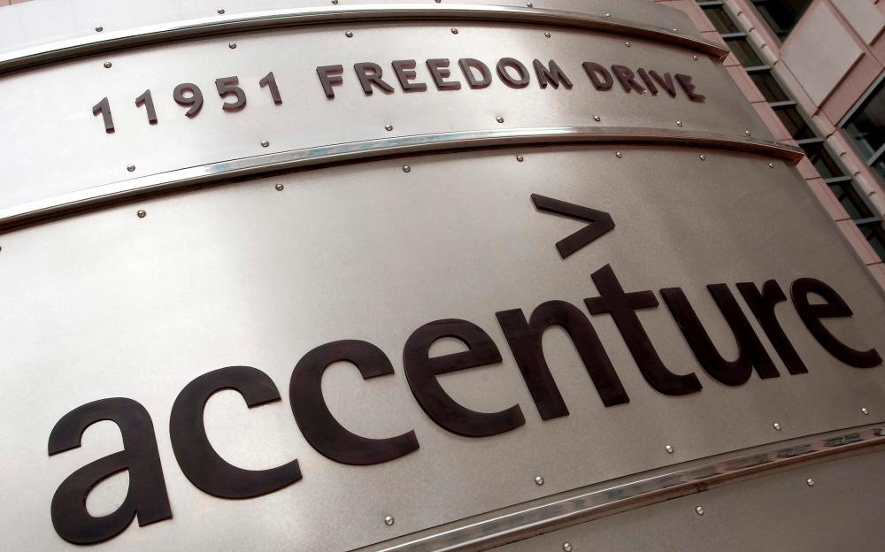 Photo taken in 2009 shiows Accenture’s logo outside the firm’s Reston, Virginia, offices. – AFPpic