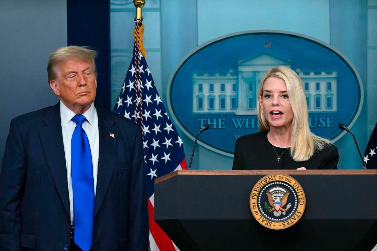 US Attorney General Pam Bondi (R) speaks during a news conference with President Donald Trump in the Brady Briefing Room of the White House - AFP
