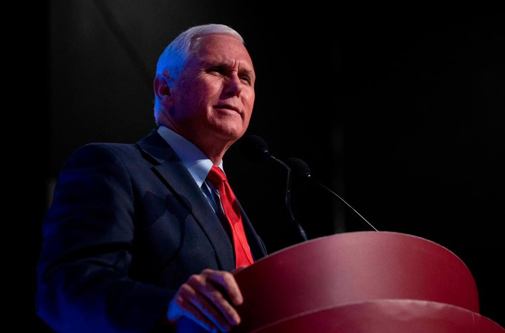 Former US Vice President Mike Pence speaks about “Saving America from the Woke Left” at the University of North Carolina Chapel Hill in Chapel Hill, North Carolina, on April 26, 2023/AFPPix