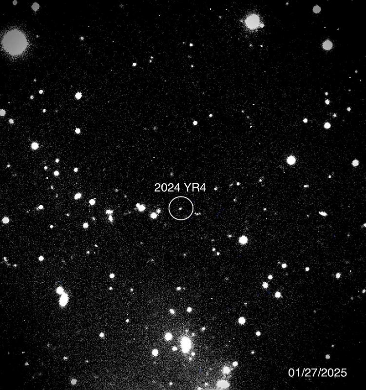 (FILES) This handout picture provided by NASA on January 31, 2025 shows asteroid 2024 YR4 as observed by the Magdalena Ridge 2.4m telescope at the New Mexico Institute of Technology on January 27, 2025. The asteroid which could level a city now has a 3.1-percent chance of striking Earth in 2032, according to NASA data released on February 18, 2025, making it the most threatening space rock ever recorded by modern forecasting. - AFP PHOTO / NASA/Magdalena