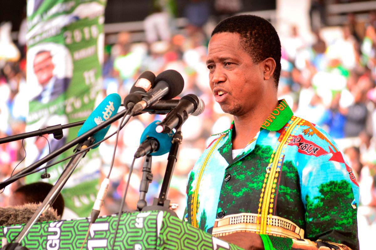 his file photo taken on May 21, 2016 shows incumbent Zambian President Edgar Lungu addressing tens of thousands of supporters at the Heroes Stadium in Lusaka.AFPpix