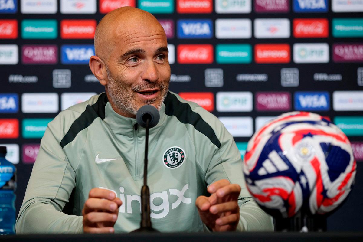 Enzo Maresca, Manager of Chelsea, talks to the media during the Training/Press Conference ahead of their FIFA Club World Cup 2025 Group D match between Los Angeles FC and Chelsea FC at Mercedes-Benz Stadium on June 15, 2025 in Atlanta, Georgia. - Alex Grimm/Getty Images/AFP
