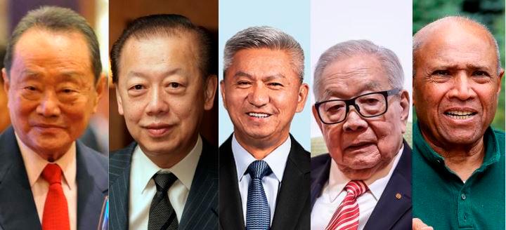 From left to right - Robert Kuok, Quek Leng Chan, Koon Poh Keong, Teh Hong Piow, Ananda Krishnan.