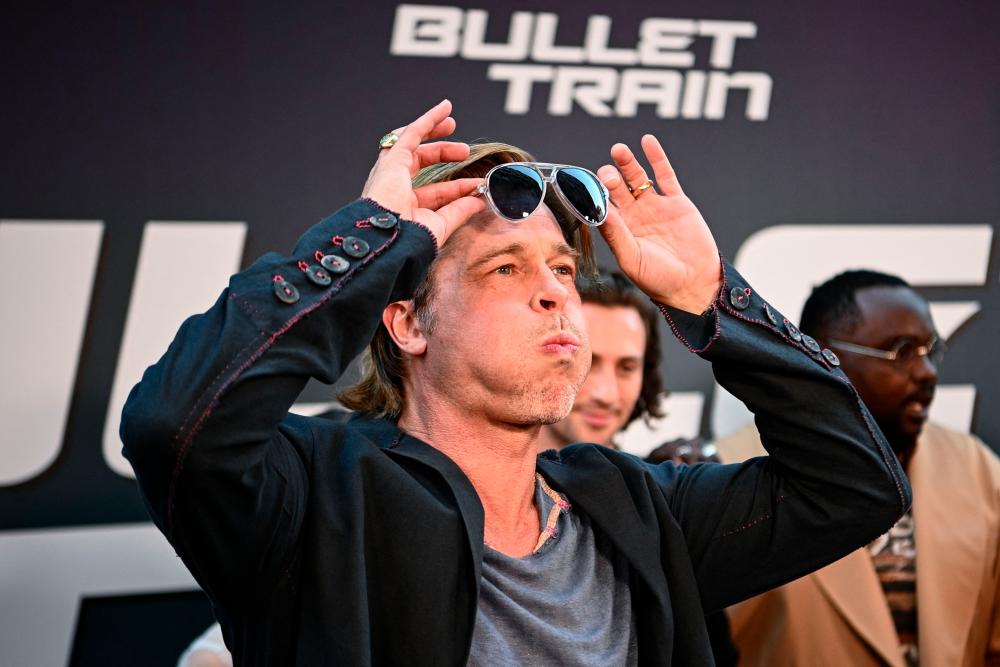 US actor Brad Pitt reacts during a preview of the film (Bullet Train) in Paris on July 18, 2022. AFPPIX