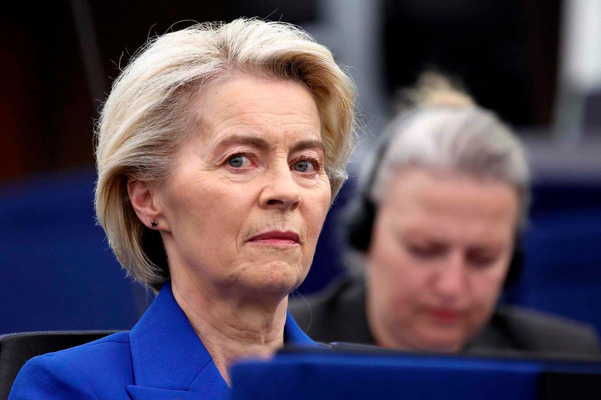 EU Commission President Ursula von der Leyen attends a debate on recent Russian violations of the EU Member States’ airspace and critical infrastructure at the European Parliament in Strasbourg, eastern France, on October 8, 2025. (Photo by FREDERICK FLORIN / AFP)