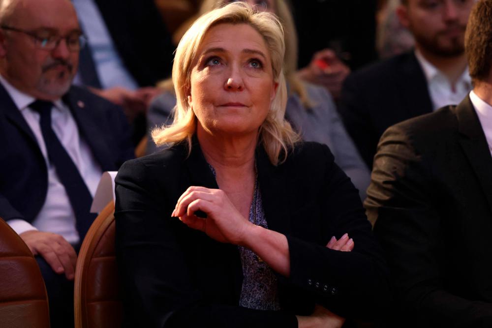 National Assembly parliamentary group’s President for the French far-right Rassemblement National (RN) party Marine Le Pen attends the launch event of the French far-right Rassemblement National (RN) party’s leadership school in Paris on march 21, 2023/AFPPix