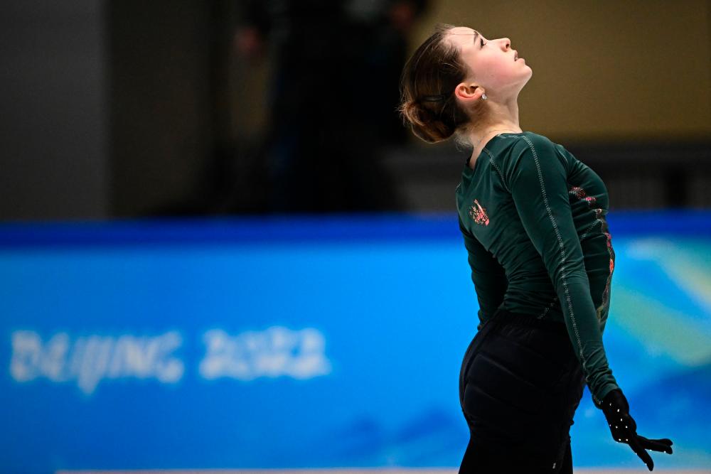 Russia’s Kamila Valieva attends a training session on February 14, 2022 prior the figure skating event at the Beijing 2022 Winter Olympic Games. AFPPIX