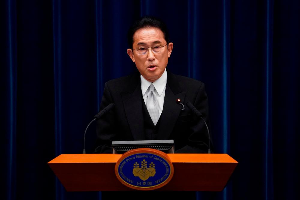 FILE PHOTO: Fumio Kishida, Japan's prime minister, speaks during a news conference at the prime minister's official residence in Tokyo, Japan, October 4, 2021. Toru Hanai/Pool via REUTERSpix