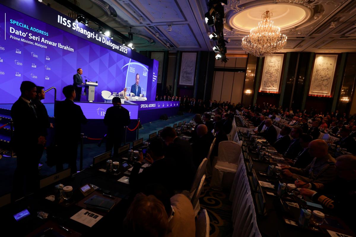 Prime Minister Datuk Seri Anwar Ibrahim delivers his special address in conjunction with the 22nd Shangri-La Dialogue 2025 held at a hotel. - BERNAMApix