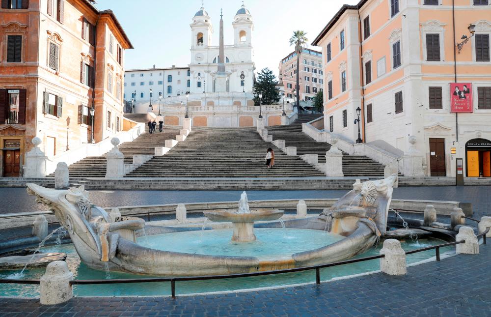 General view of the Rome's Spanish Steps, virtually deserted after a decree orders for the whole of Italy to be on lockdown in an unprecedented clampdown aimed at beating the coronavirus, in Rome, Italy, March 10, 2020. - Reuters