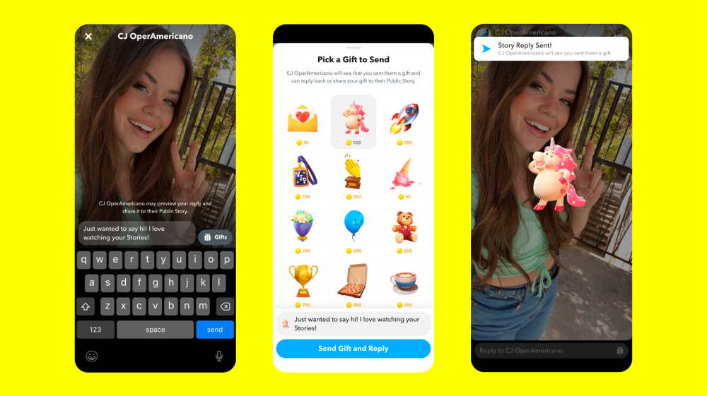 Gifts can be purchased using Snapchat Tokens $!Gifts can be purchased using Snapchat Tokens