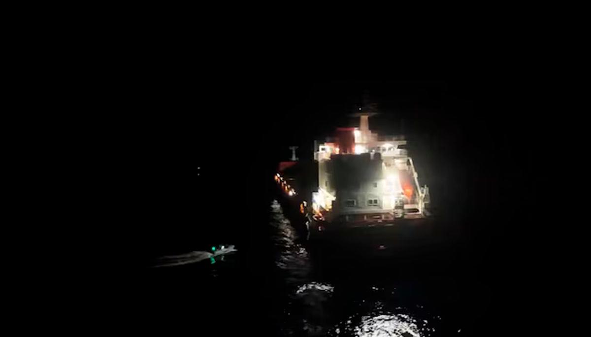 Personnel from EU maritime mission Eunavfor Aspides’ carry out rescue operation following an attack by Yemen’s Houthi on the Dutch-flagged general cargo ship Minervagracht, which caught fire in the Gulf of Aden on Monday, in this screengrab taken from handout video released on September 30, 2025. Eunavfor Aspides via X/Handout via REUTERS