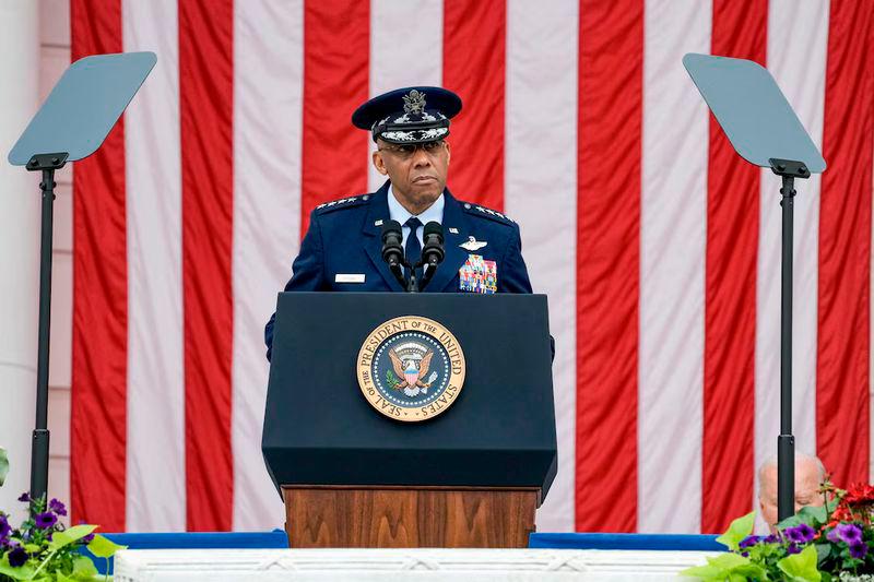 U.S. Chairman of the Joint Chiefs of Staff General Charles Q. Brown speaks during annual Memorial Day in Arlington National Cemetery in Arlington, Virginia - REUTERSpix