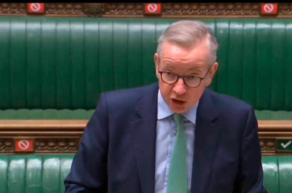 Video grab from footage broadcast by the UK Parliament's Parliamentary Recording Unit shows Gove updating the House of Commons on Brexit plans in London on