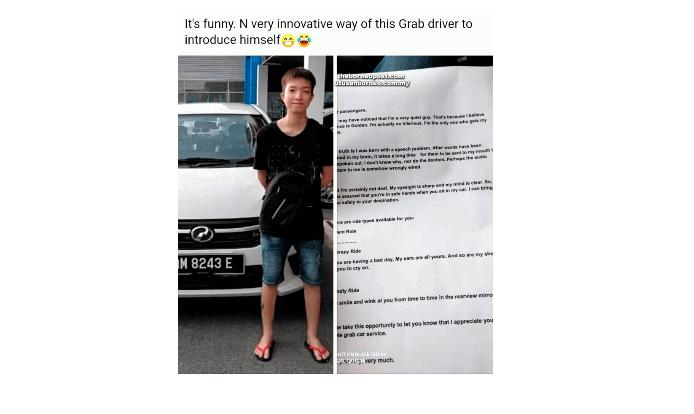 Screenshot of a post by a netizen of Grab driver Marben Aryson.