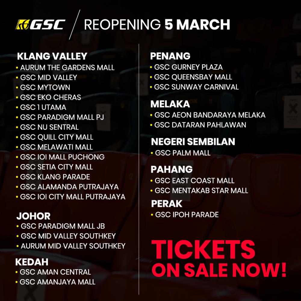 $!GSC welcomes back movie fans to its theatres from 5 March onwards