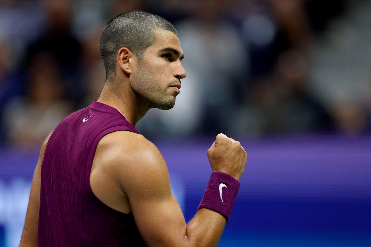 Carlos Alcaraz of Spain celebrates after defeating Mattia Bellucci of Italy during their Men's Singles Second Round match on Day Four of the 2025 US Open at USTA Billie Jean King National Tennis Center on August 27, 2025 in the Flushing neighborhood of the Queens borough of New York City. - Sarah Stier/Getty Images/AFPPIX