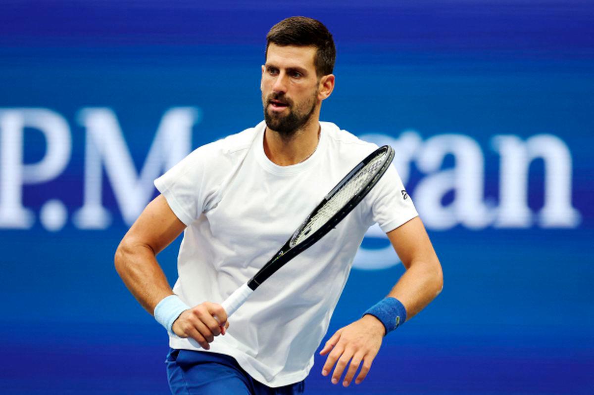 Novak Djokovic of Serbia returns a ball during a practice session ahead of the 2025 US Open at USTA Billie Jean King National Tennis Center on August 21, 2025 in the Queens borough of New York City. - Sarah Stier/Getty Images/AFPPIX