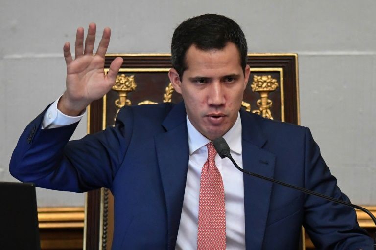 In this picture taken on August 13, 2019, Venezuelan opposition leader and self-proclaimed acting president Juan Guaido speaks at the National Assembly in Caracas — AFP