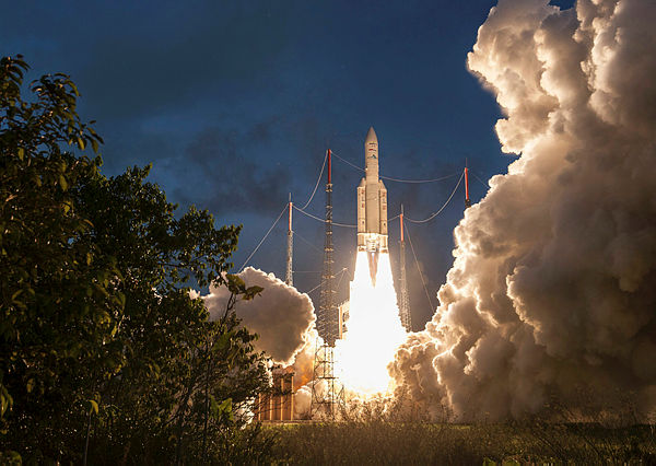 An Ariane 5 rocket launch from the Kourou space centre in French Guiana. Picture taken on June 18, 2016. — AFP