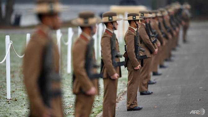 Nepalese Gurkha soldiers line the route during the Sovereign’s Parade at the Royal Military Academy, Sandhurst, southwest of London on Dec 14, 2018. - AFP