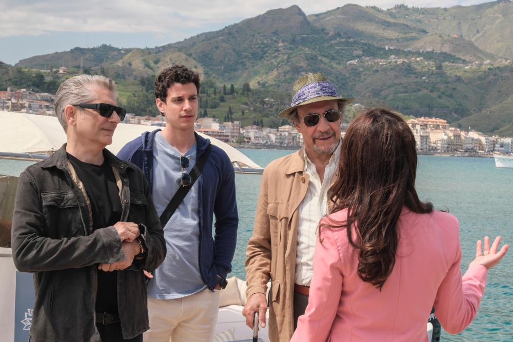 (from left) Michael Imperioli, Adam DiMarco and F. Murray Abraham play three generations of the Di Grasso family, in Sicily to rediscover their roots. – HBO Go