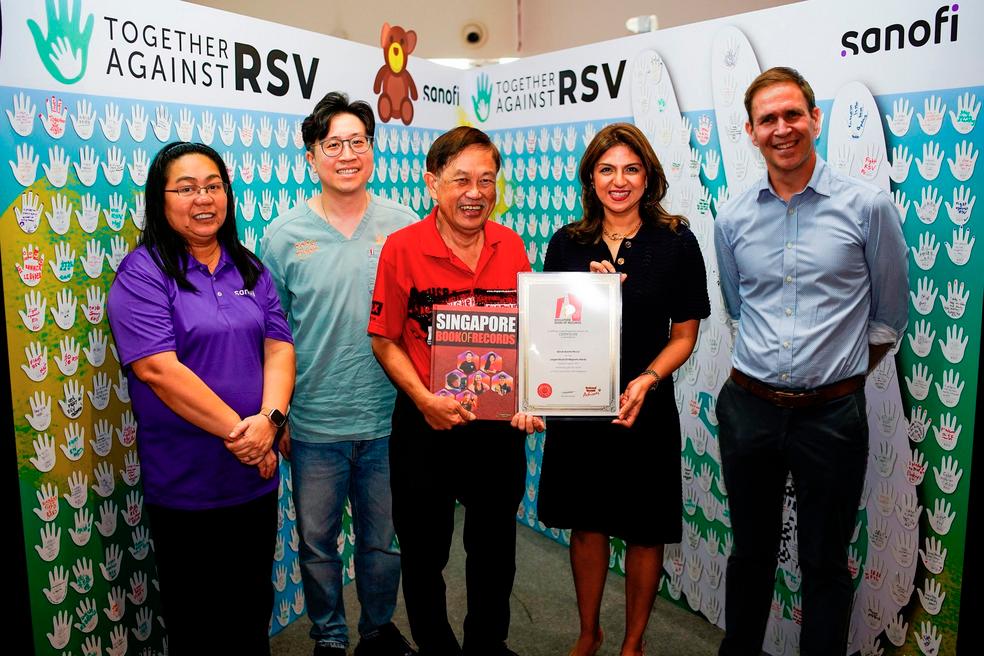 (L to R: Ruby Dizon, Vaccines Medical Head, Sanofi SEA &amp; India, Dr Adrian Tan, Founder &amp; Medical Director of Babysteps Medical and Babysteps &amp; Beyond Family &amp; Child Clinic, Mr Ong Eng Huat, Founder &amp; President of Singapore Book of Record, Zainab Sadat, Vaccines General Manager, Sanofi SEA &amp; India and Eric Mansion, Pharma General Manager &amp; MCO Lead, Sanofi SEA &amp; India)
