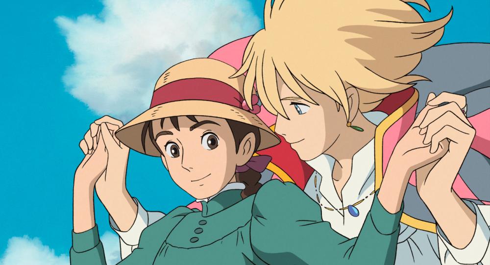 (From right) Howl (Kimura) and Sophie (Baisho) share a fleeting pause in a whirlwind of curses, castles and chaos.
