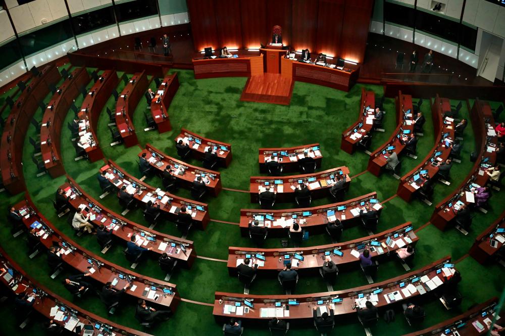 A view of the Legislative Council chamber as the 2nd reading of the Article 23 security law continues, in Hong Kong on March 19, 2024. - AFPPIX