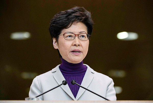 Hong Kong Chief Executive Carrie Lam speaks during a press conference at the government headquarters in Hong Kong on Dec 3, 2019 — AFP
