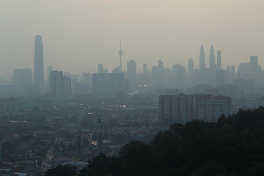 An view of the Kuala Lumpur skyline shrouded by haze on Aug 1, 2019. — BBX