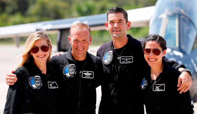 Anna Menon, Scott Poteet, commander Jared Isaacman and Sarah Gillis, crew members of Polaris Dawn, a private human spaceflight mission, attend a press conference at the Kennedy Space Center in Cape Canaveral, Florida - REUTERSpix