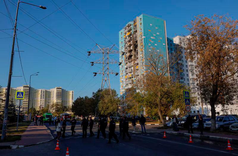 A view shows a damaged multi-storey residential building following an alleged Ukrainian drone attack in the course of Russia-Ukraine conflict, in Ramenskoye in the Moscow region - REUTERSpix