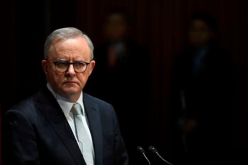 Australian Prime Minister Anthony Albanese speaks to the media during a signing ceremony at the Australian Parliament House in Canberra - REUTERSpix