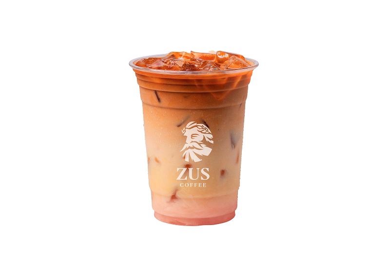 $!Zus Coffee’s Iced White Peach Oolong Cham Latte.