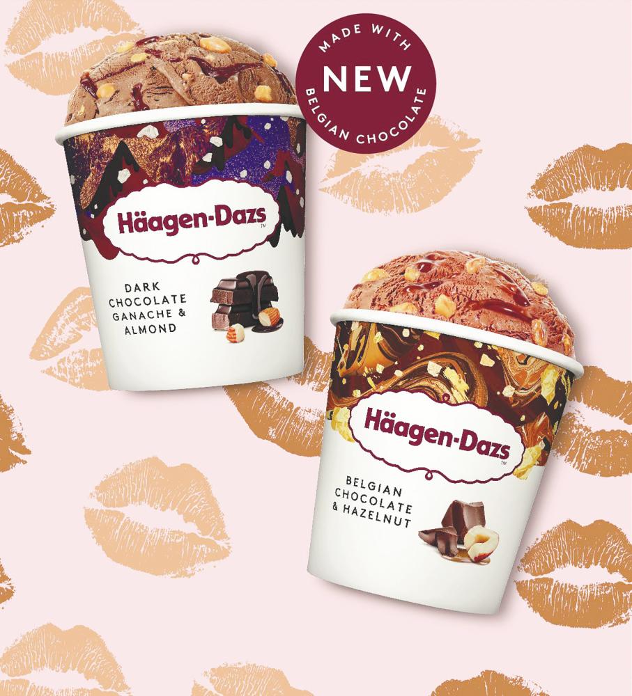 Haagen-Dazs Dark Chocolate Ganache &amp; Almond Ice Cream and Belgian Chocolate &amp; Hazelnut Ice Cream.